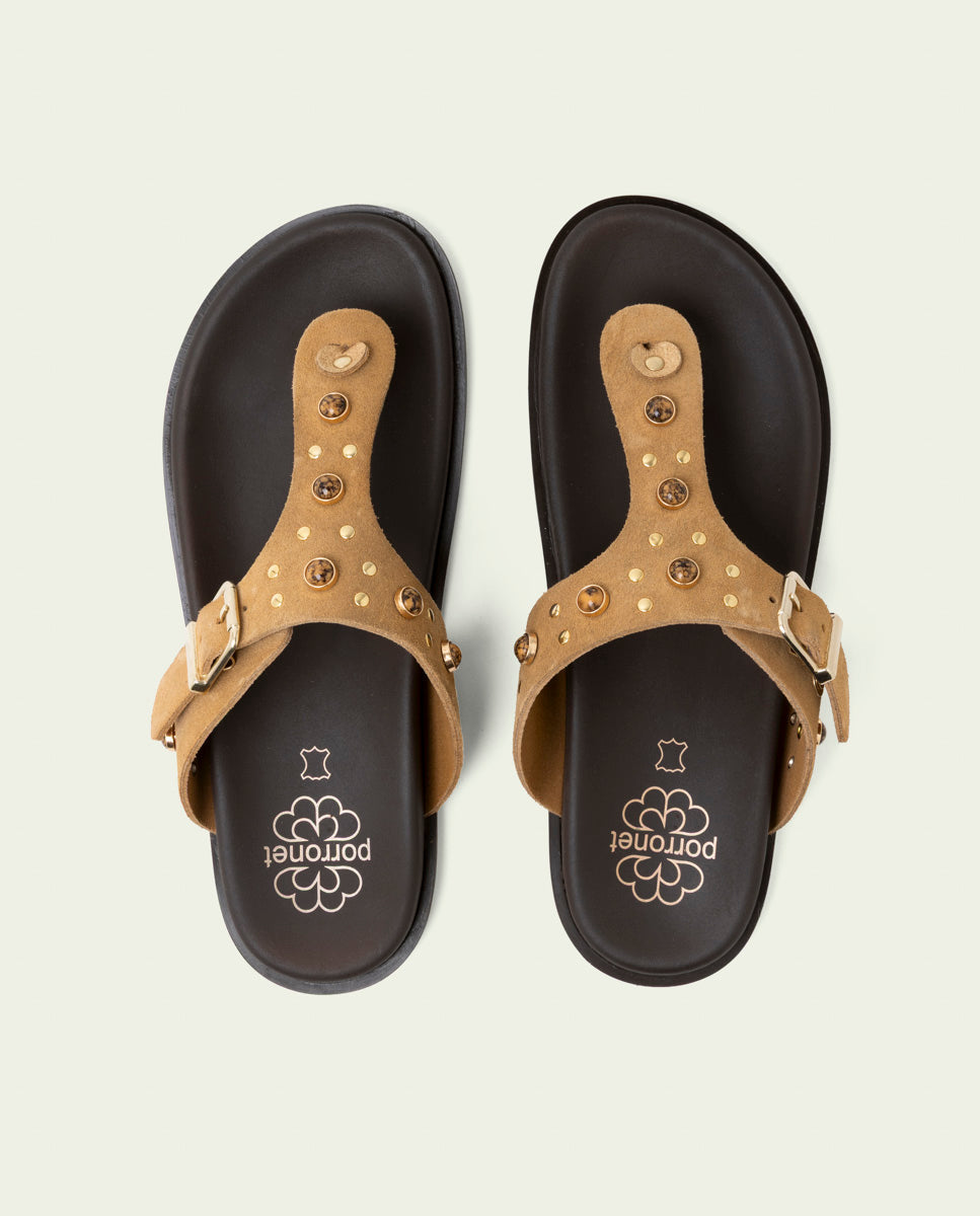 Sandalia plana de piel esclava Harper camel