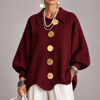Lorena | Cárdigan Oversize Canalé con Bajo Ondulado, Burdeos