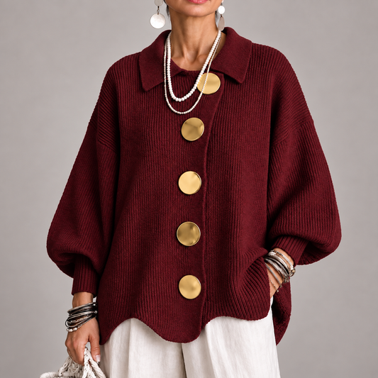 Lorena | Cárdigan Oversize Canalé con Bajo Ondulado, Burdeos