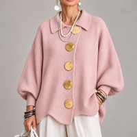 Natalia | Cárdigan Oversize Canalé con Bajo Ondulado, Rosa Empolvado