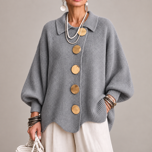 Rosanna | Cárdigan Oversize Canalé con Bajo Ondulado, Gris