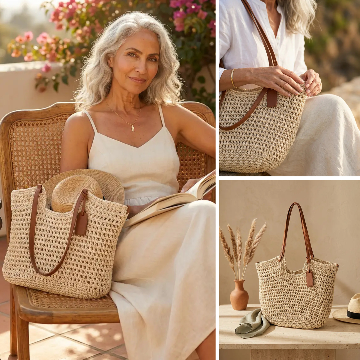 Alina | Bolso trenzado a mano - Beige claro