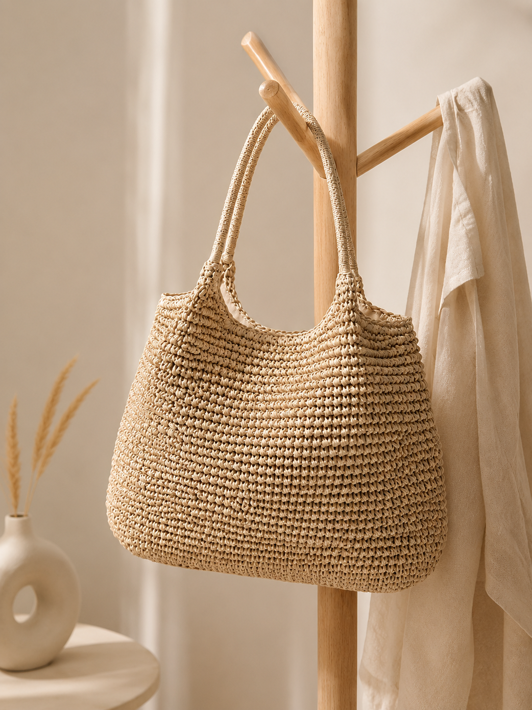 Melissa | Bolso bandolera de paja trenzada - Camel claro