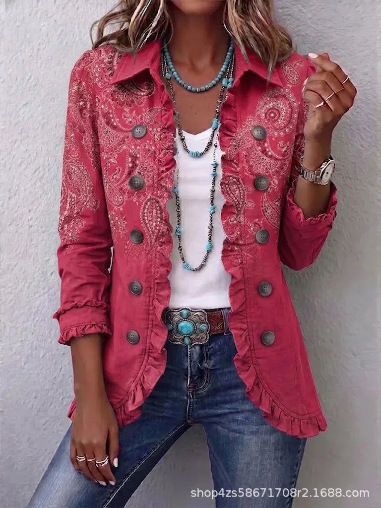 Chaqueta de Punto con Volantes - Frambuesa