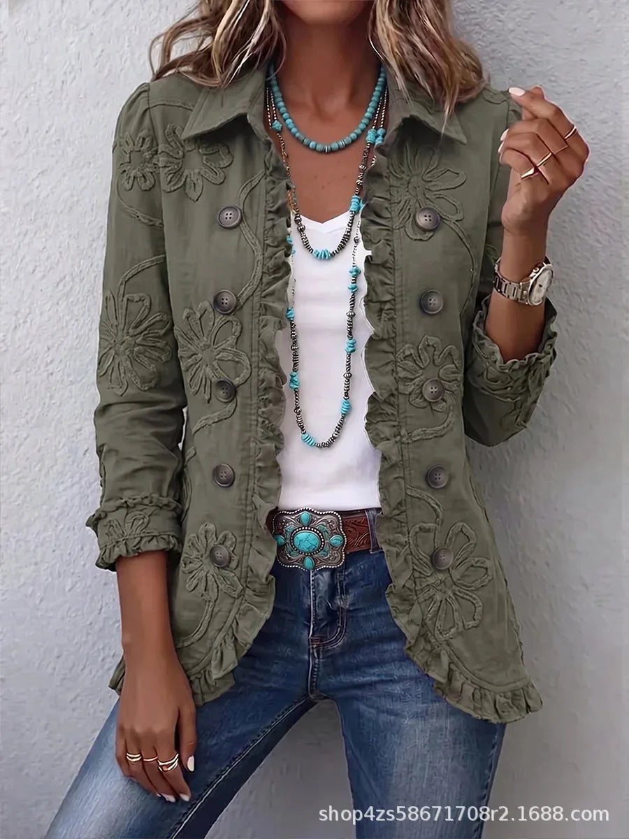 Chaqueta de Punto con Volantes - Verde oliva