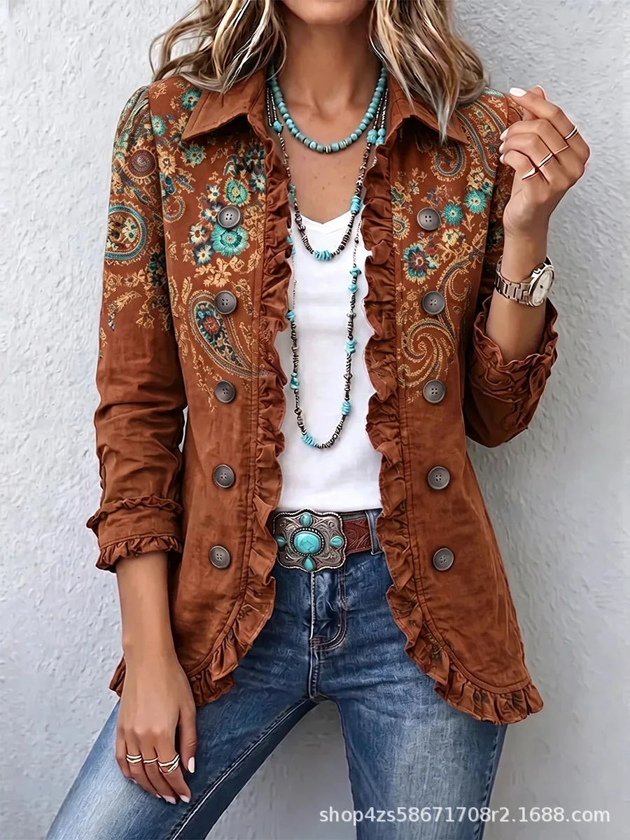 Chaqueta bordado turquesa con volantes