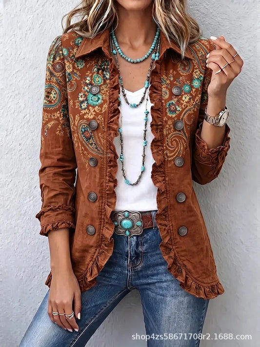 Chaqueta bordado turquesa con volantes