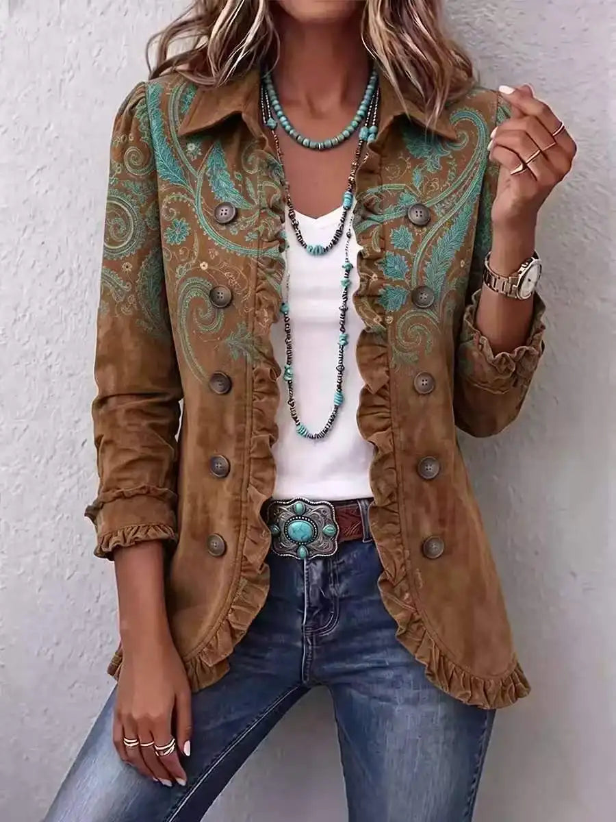 Chaqueta Cachemira Marrón con Volantes - Marrón
