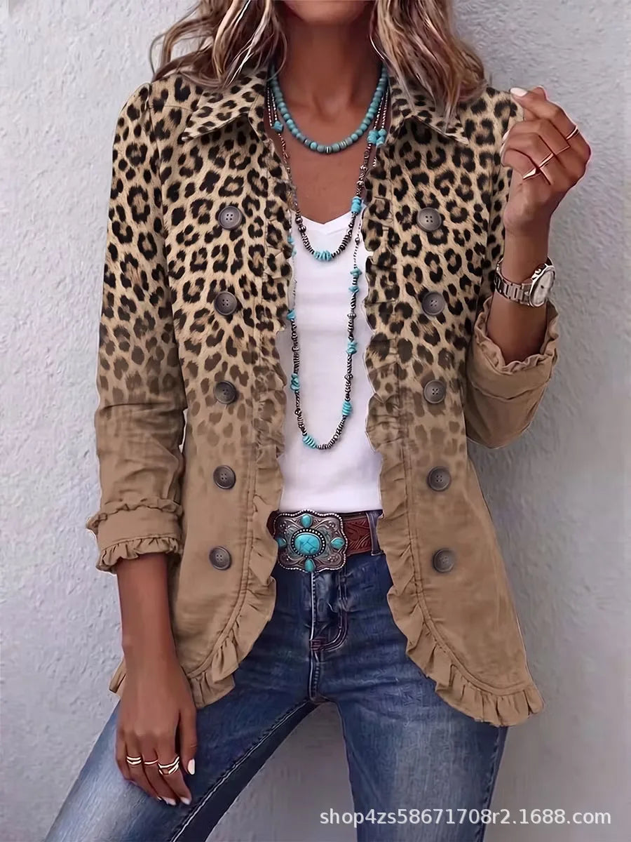 Chaqueta Leopardo Degradado con Volantes - Tostado