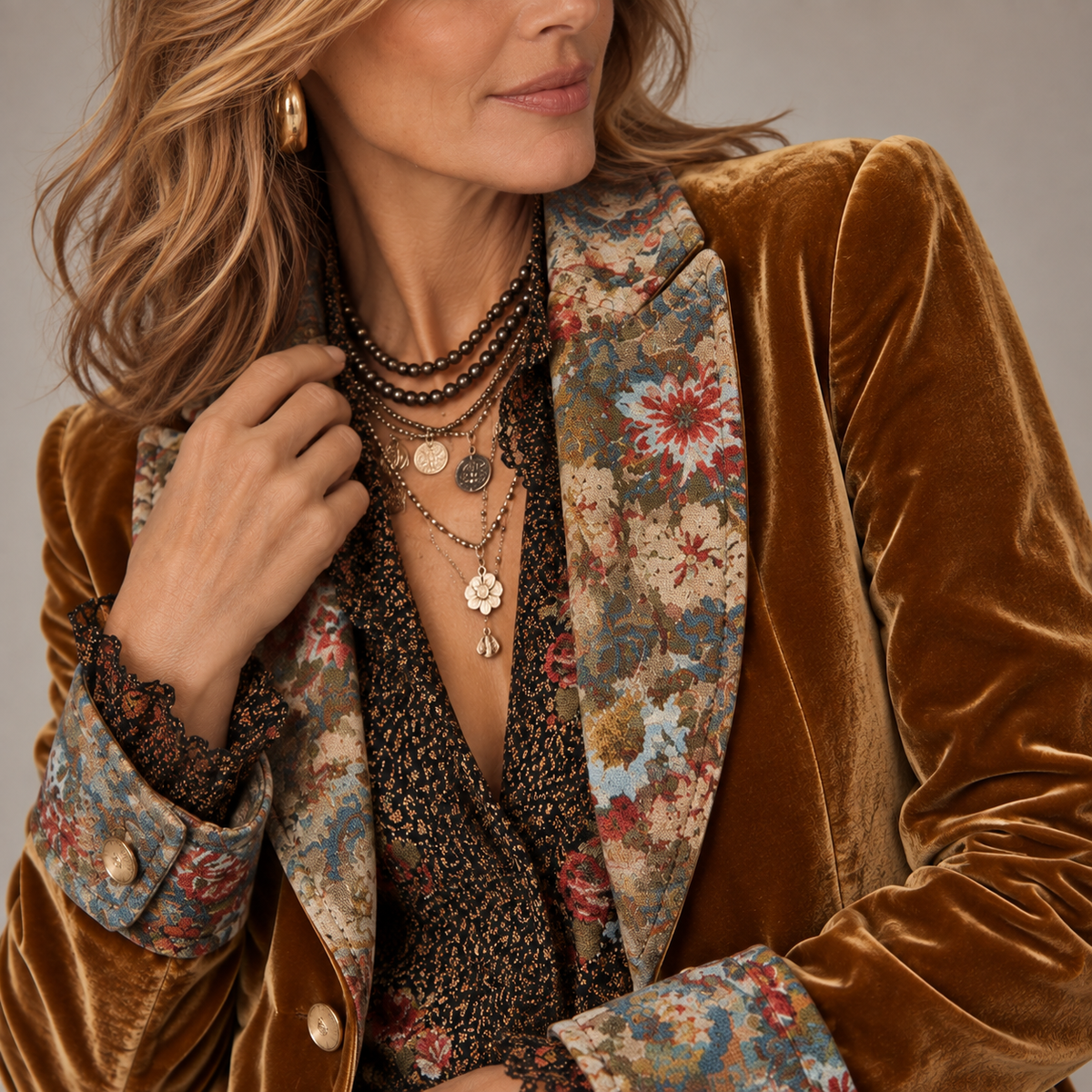 Marcela - Blazer de Patchwork con Estampado Floral Vintage
