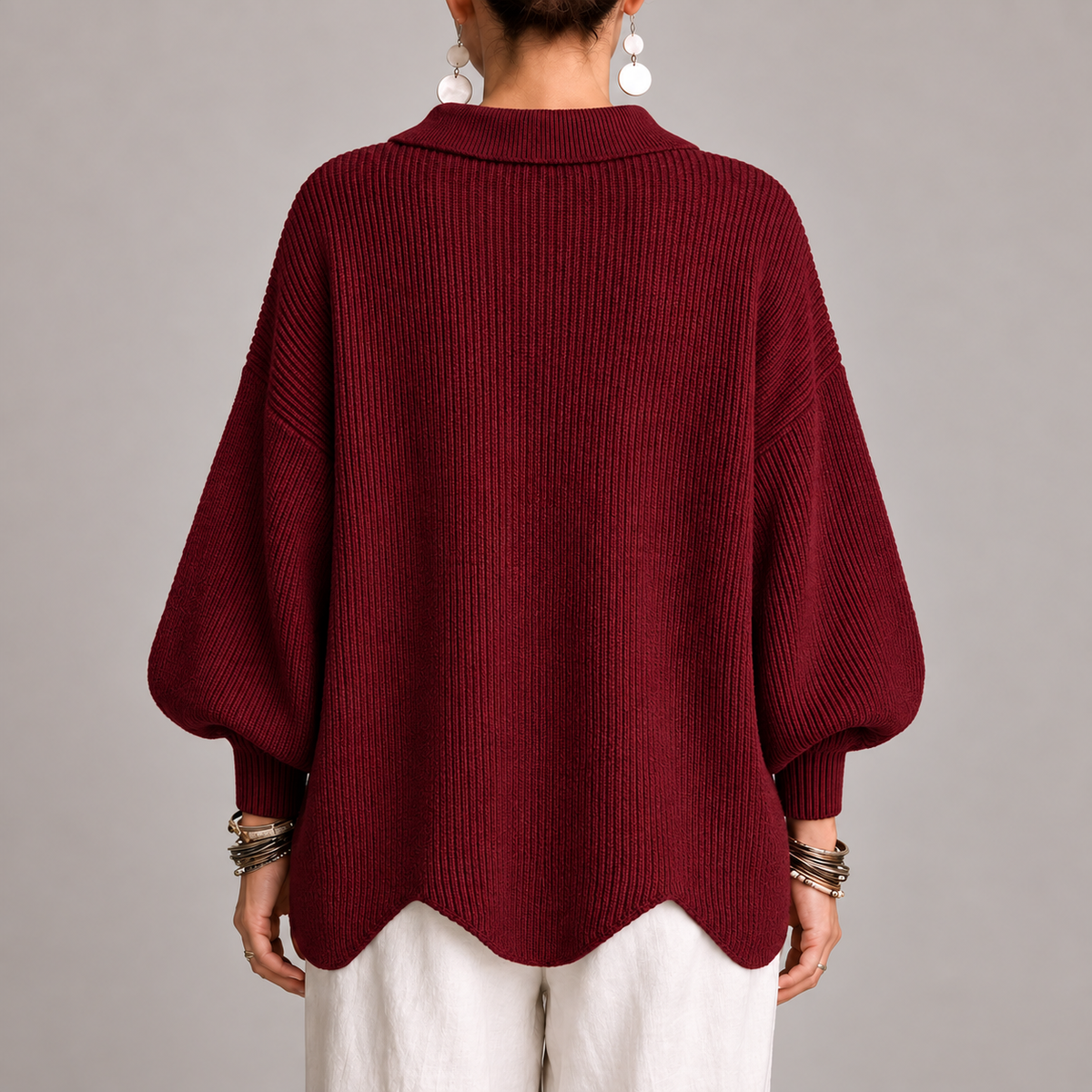 Lorena | Cárdigan Oversize Canalé con Bajo Ondulado, Burdeos