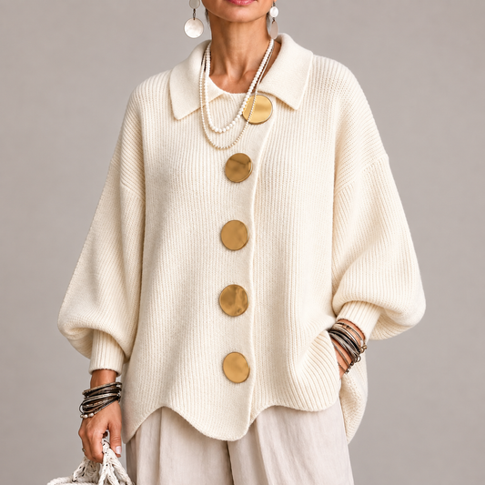 Gema | Cárdigan Oversize Canalé con Bajo Ondulado, Marfil
