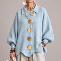 Oriana | Cárdigan Oversize Canalé con Bajo Ondulado, Azul Polvo